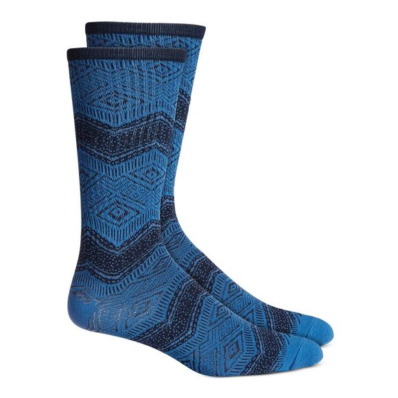 SUN STONE Mens Blue Geometric Bold Ribbed Dress Crew Socks 7-12 - Picture 1 of 2